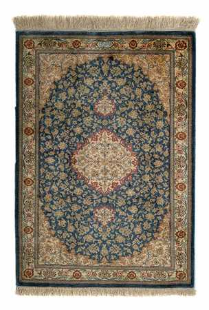 Tapis persan - Ghom - 83 x 58 cm - bleu foncé