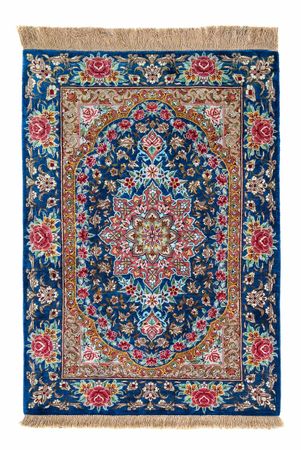 Tapis persan - Ghom - 80 x 55 cm - bleu foncé