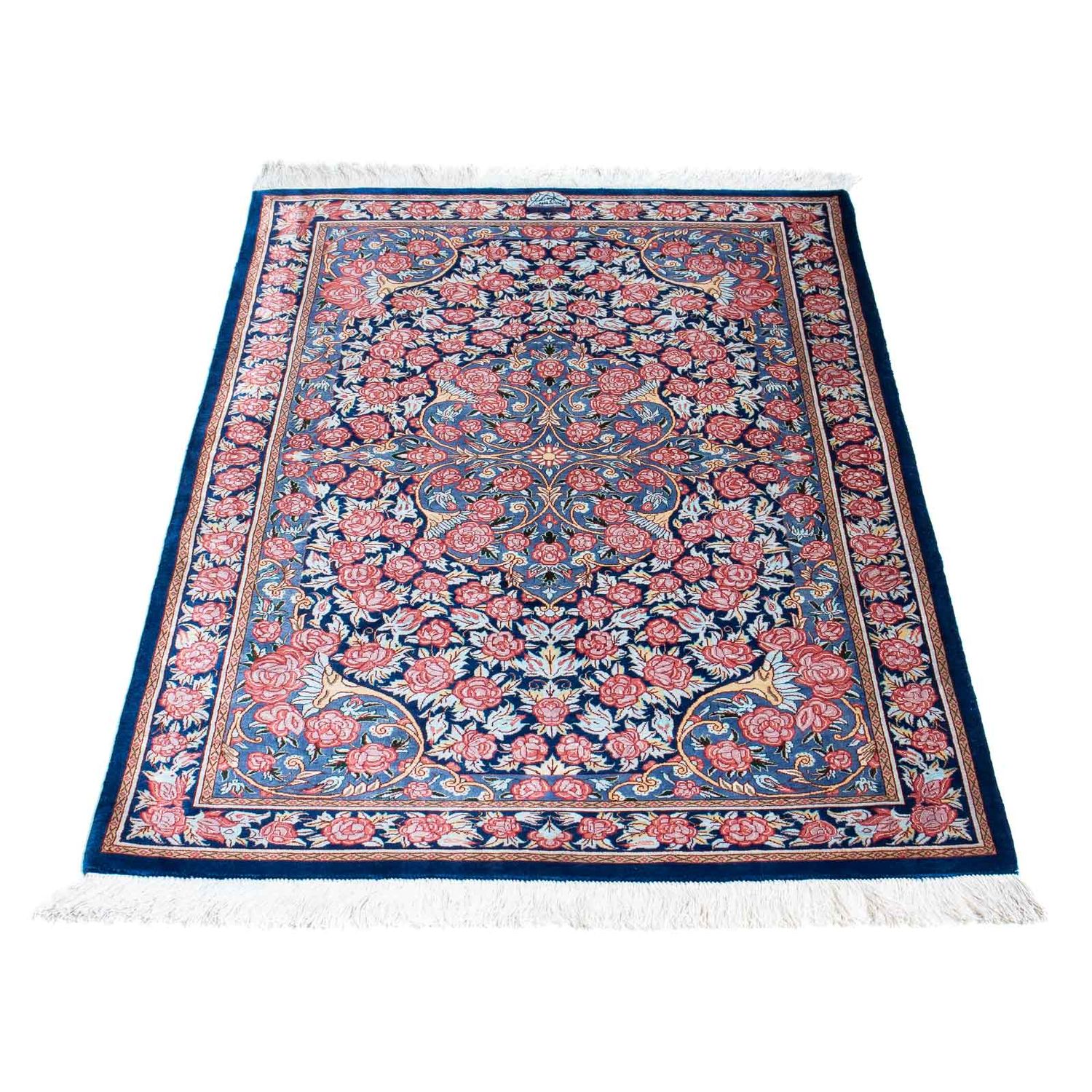 Tapis persan - Ghom - 119 x 77 cm - bleu foncé