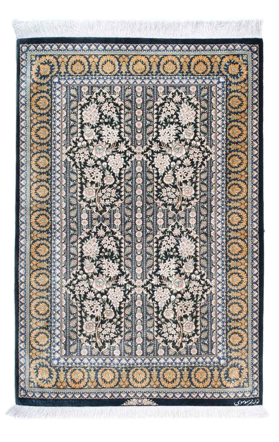 Tapis persan - Ghom - 118 x 80 cm - bleu foncé