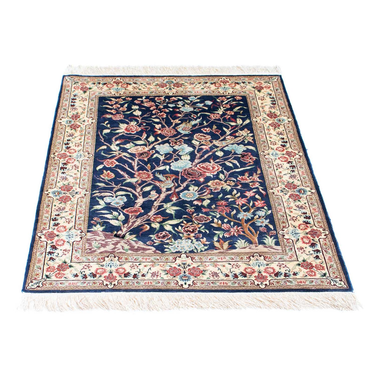 Tapis persan - Ghom - 110 x 77 cm - bleu foncé