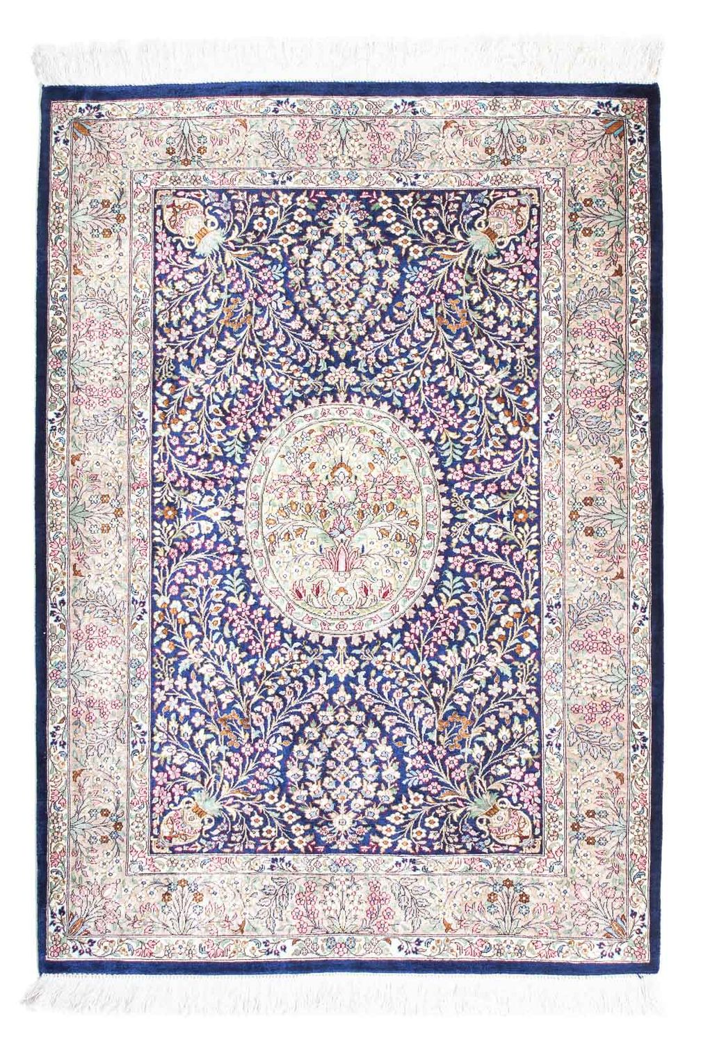 Tapis persan - Ghom - 119 x 82 cm - bleu foncé