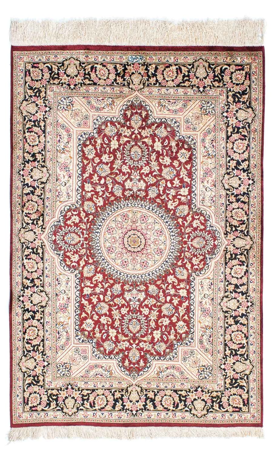 Alfombra persa - Ghom - 144 x 95 cm - rojo oscuro