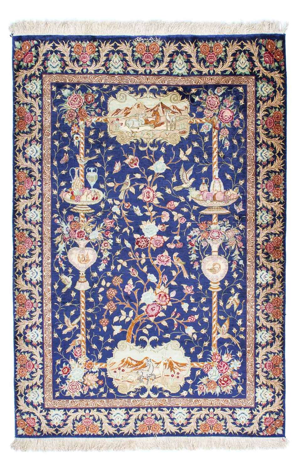 Tapis persan - Ghom - 147 x 100 cm - bleu foncé