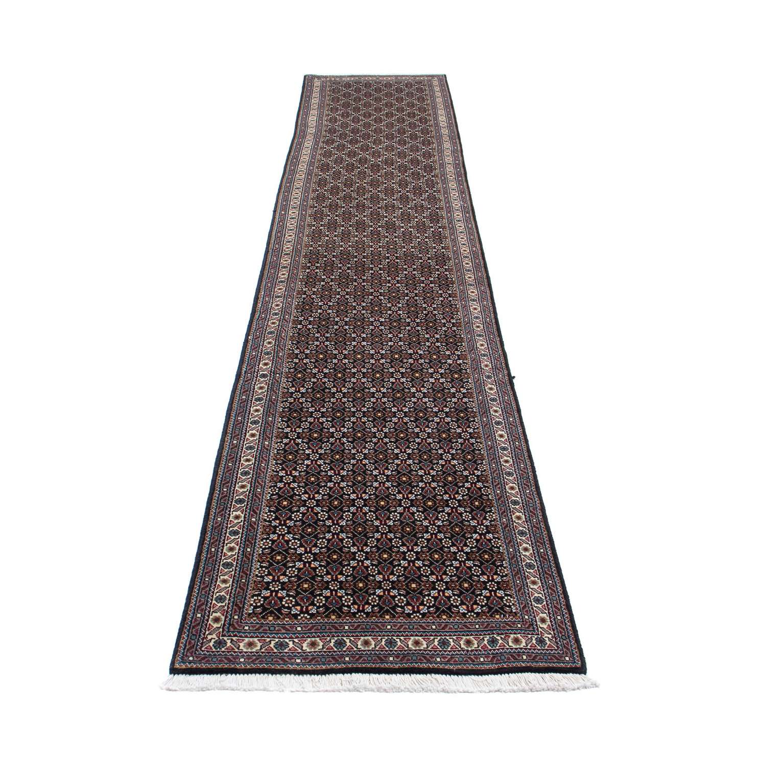 Runner Perský koberec - Tabríz - 392 x 67 cm - šedá