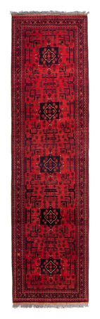 Tapis de couloir Tapis afghan - Kunduz - 298 x 79 cm - rouge foncé