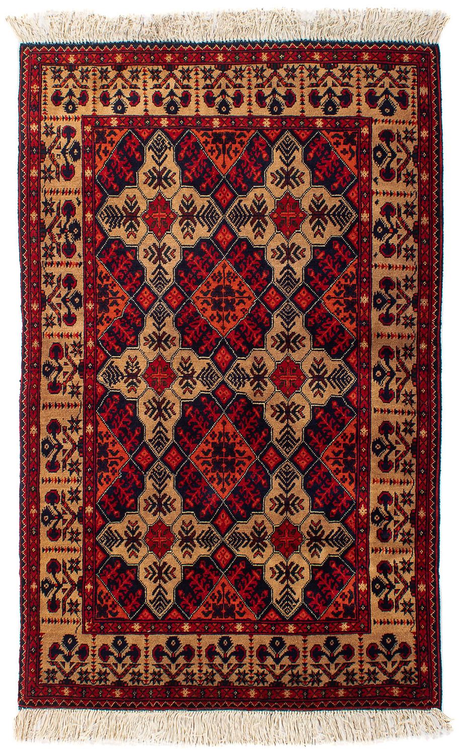 Afghansk tæppe - 144 x 98 cm - mørkerød