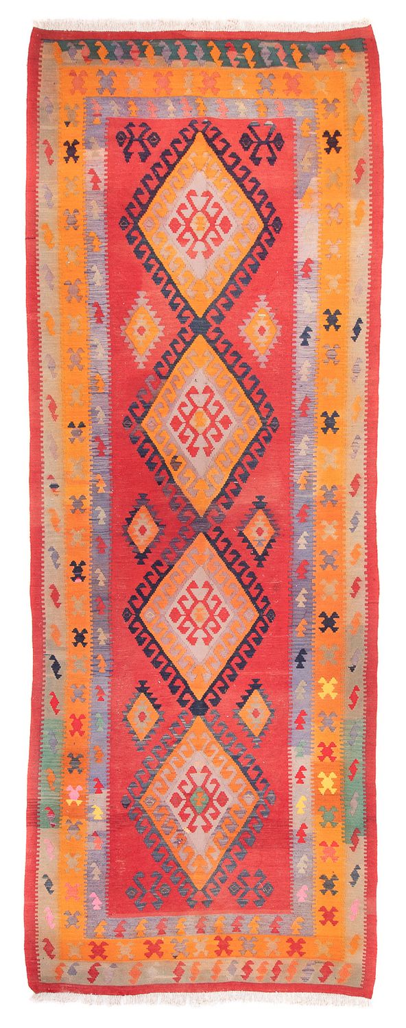 Runner Kelim Rug - Old - 410 x 150 cm - red