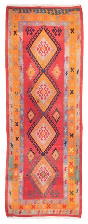 Tapis de couloir Tapis Kelim - Vieux - 410 x 150 cm - rouge