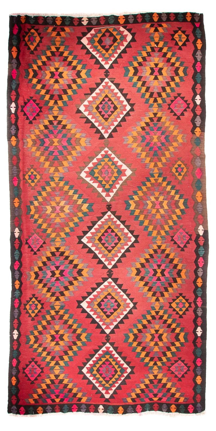 Biegacz Dywan Kelim - Stary - 430 x 210 cm - czerwony