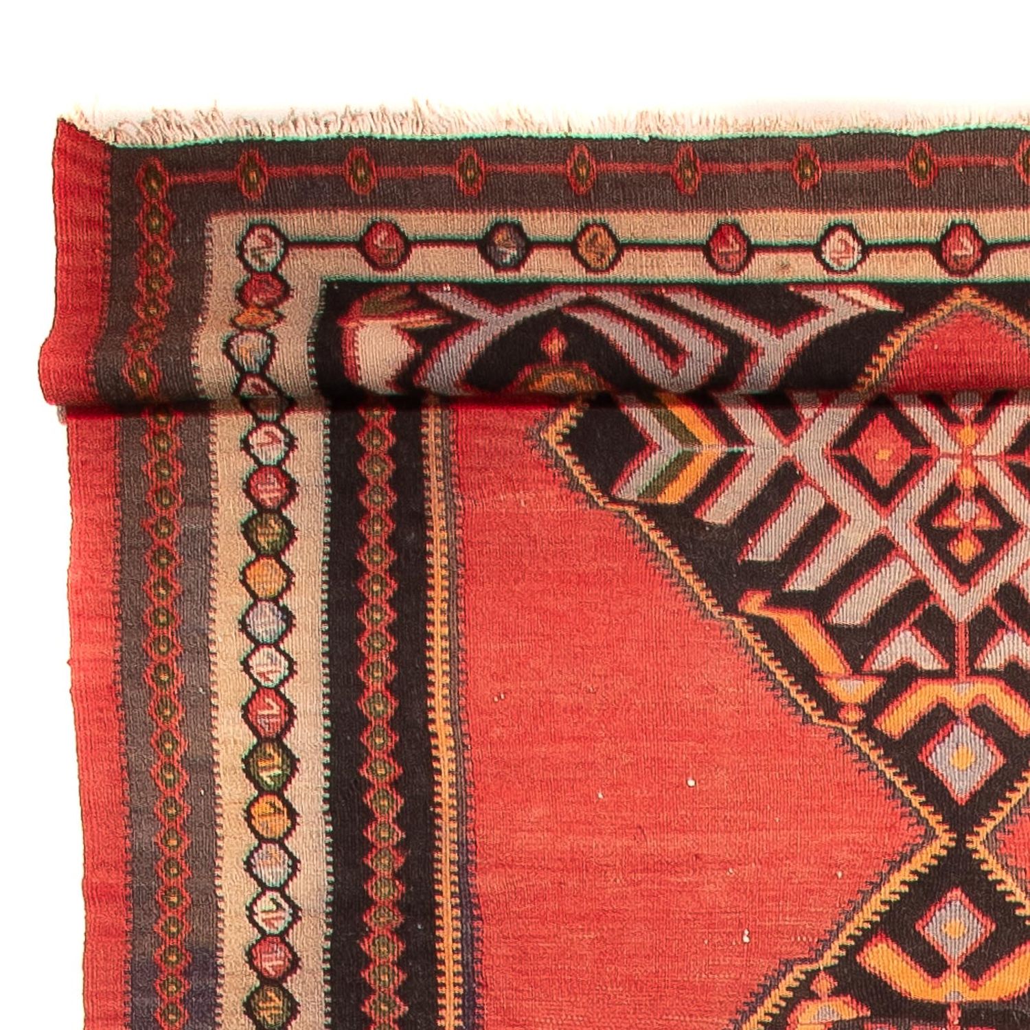 Biegacz Dywan Kelim - Stary - 440 x 140 cm - czerwony