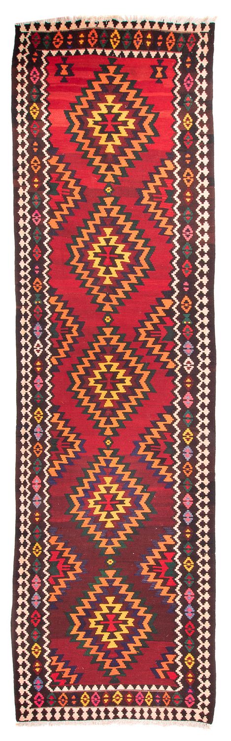 Runner Kelim Rug - Old - 440 x 124 cm - dark red