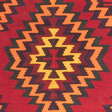 Runner Kelim Rug - Old - 440 x 124 cm - dark red