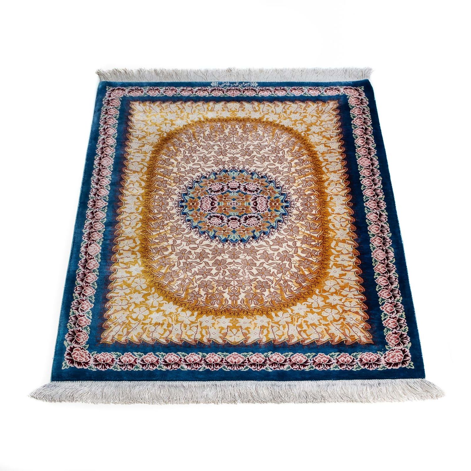 Zijden tapijt - Ghom Silk - Premium - 93 x 60 cm - donkerblauw