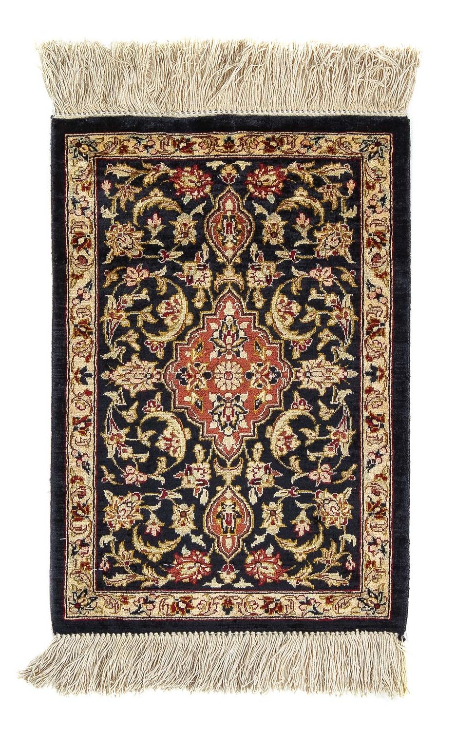 Alfombra de seda - Ghom Seda - Prima - 41 x 28 cm - azul oscuro