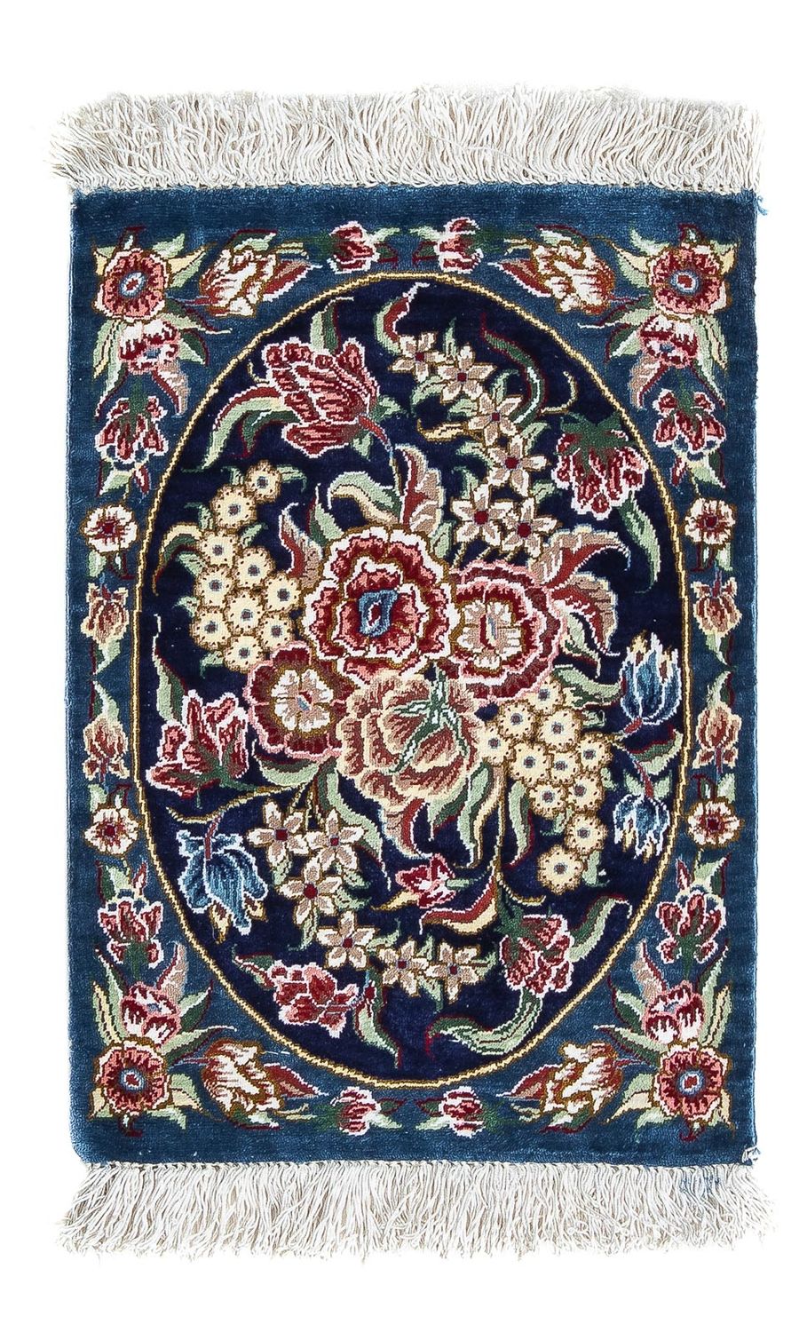 Tapis en soie - Ghom soie - Premium - 40 x 28 cm - bleu foncé