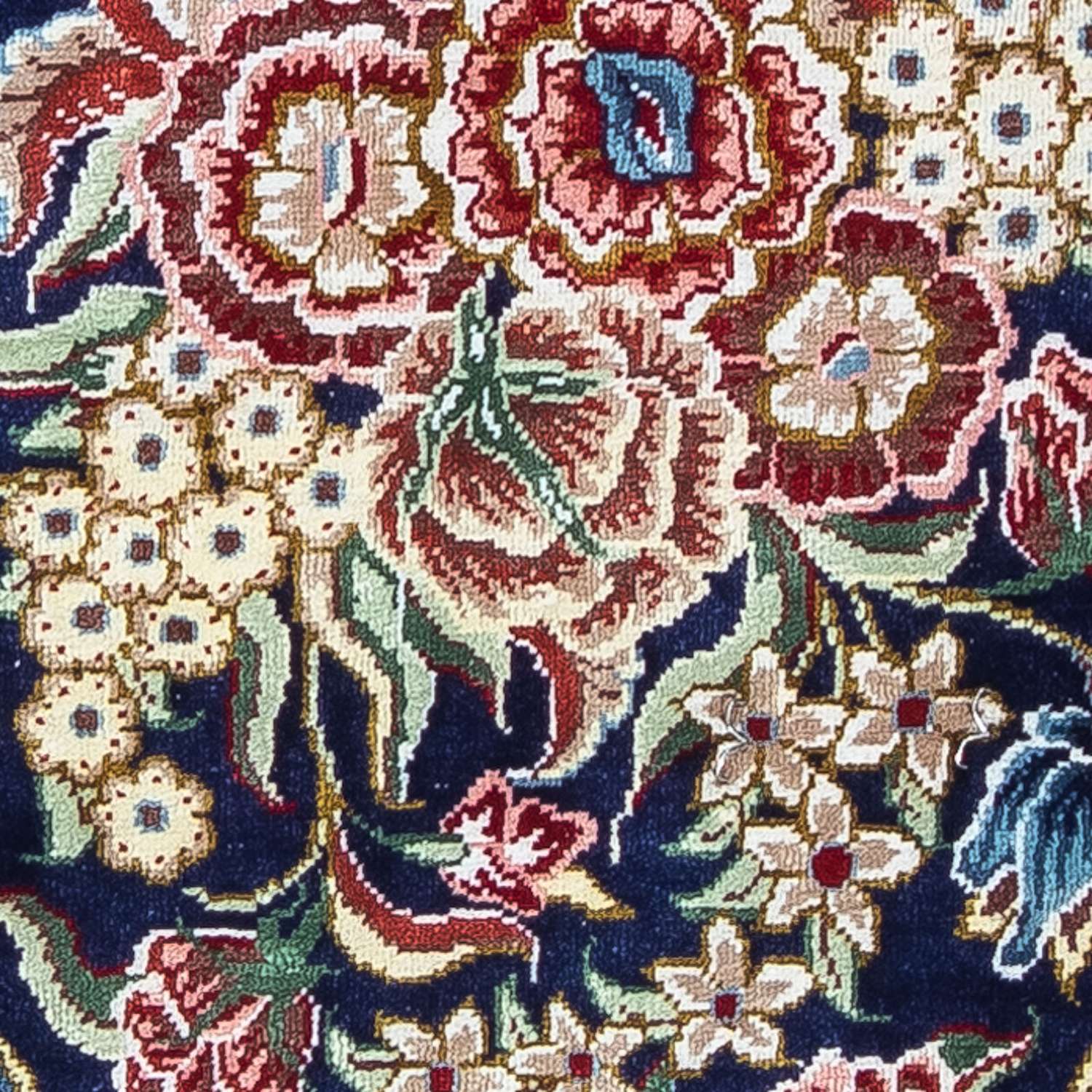 Zijden tapijt - Ghom Silk - Premium - 40 x 28 cm - donkerblauw