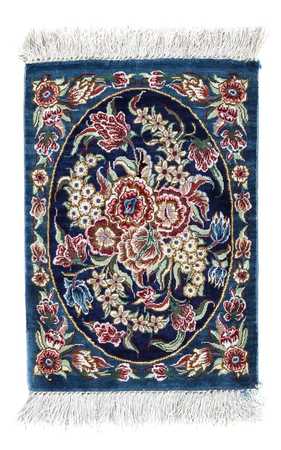 Tapis en soie - Ghom soie - Premium - 40 x 28 cm - bleu foncé