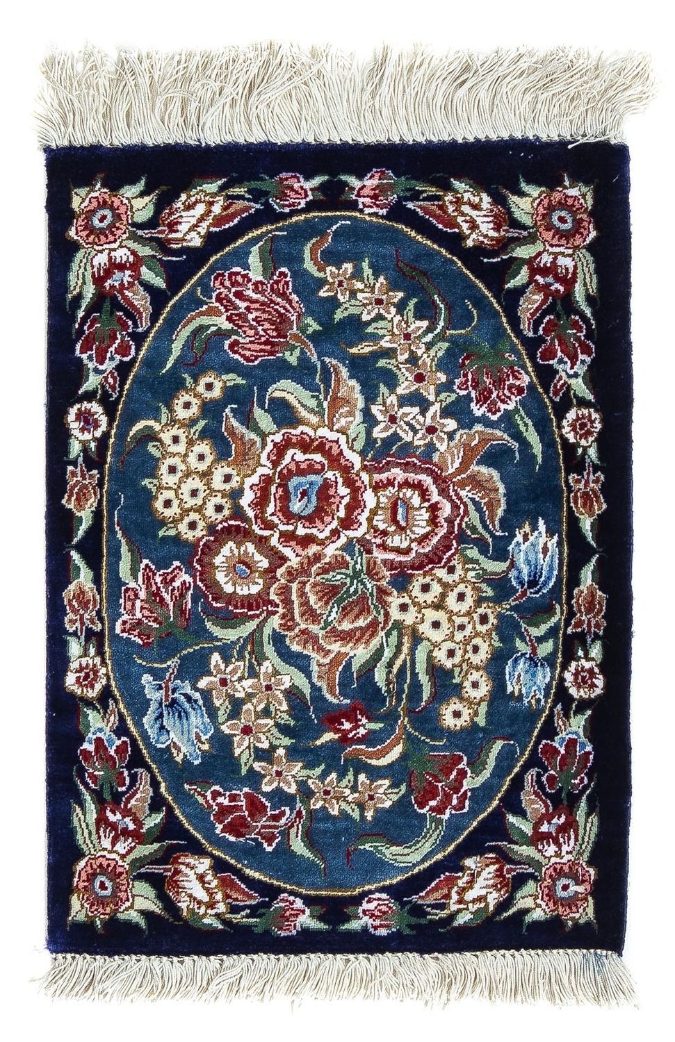 Zijden tapijt - Ghom Silk - Premium - 40 x 28 cm - donkerblauw