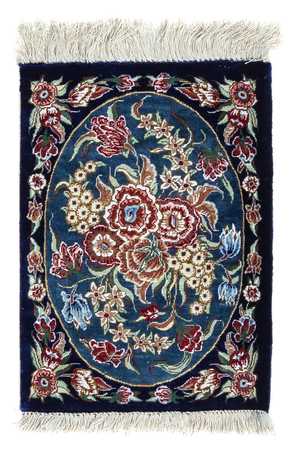 Tapis en soie - Ghom soie - Premium - 40 x 28 cm - bleu foncé