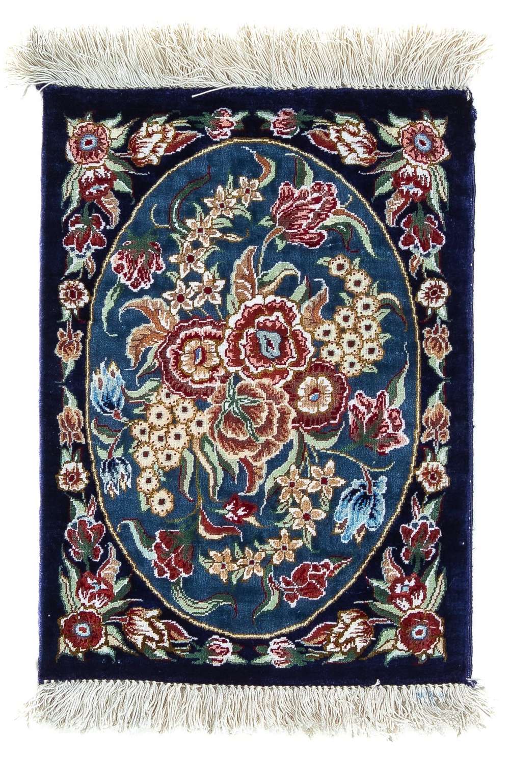 Silketæppe - Ghom Silk - Premium - 40 x 28 cm - mørkeblå