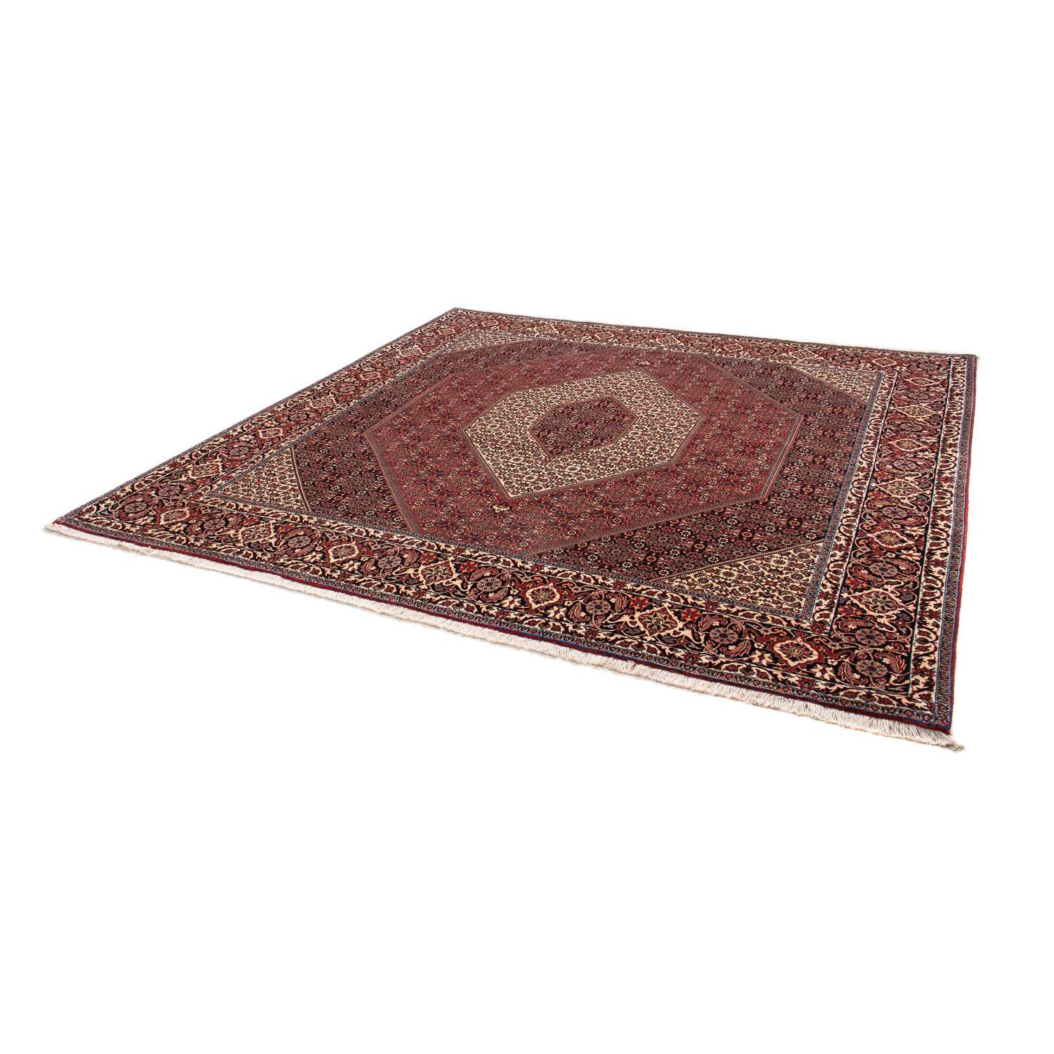 Persisk tæppe - Bijar firkantet  - 250 x 250 cm - mørkerød