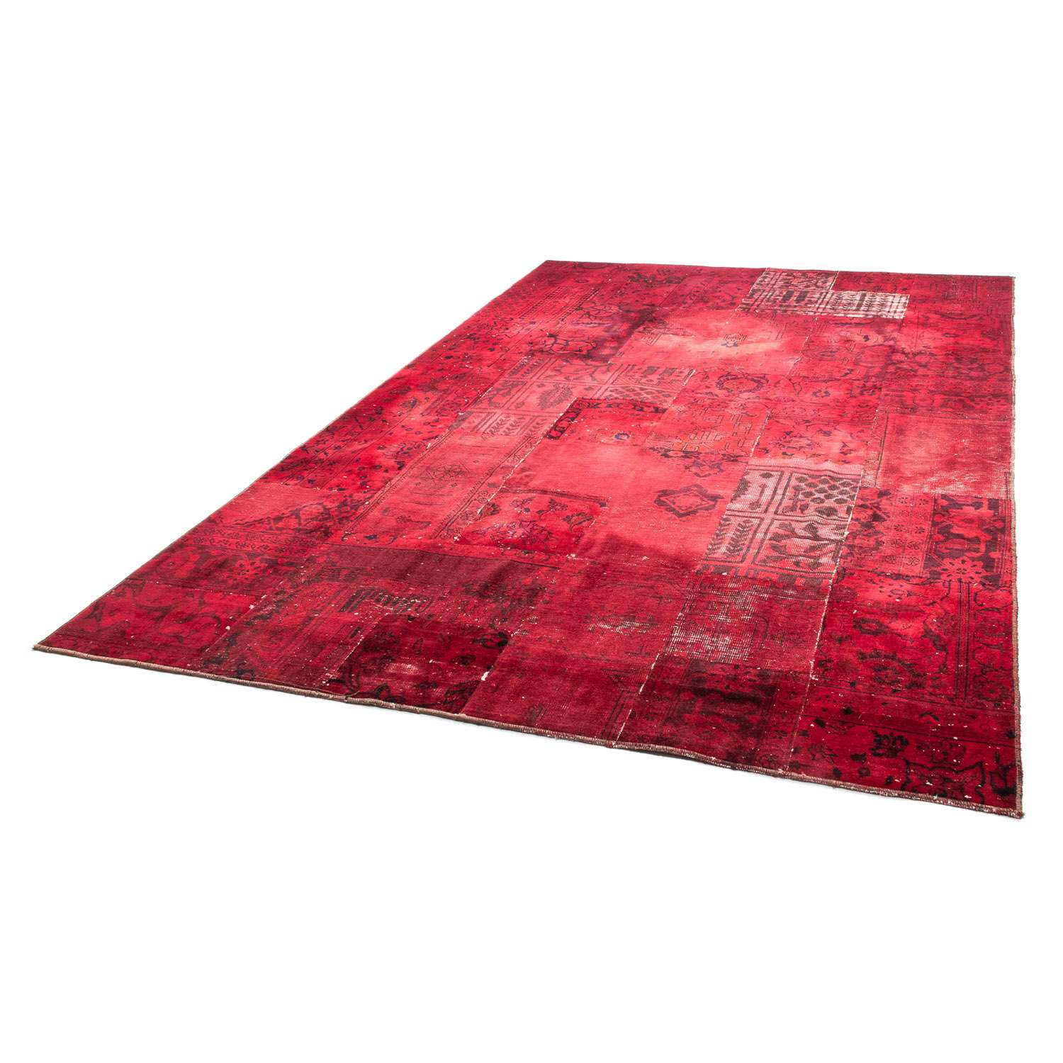 Alfombra de patchwork - 293 x 194 cm - rojo oscuro