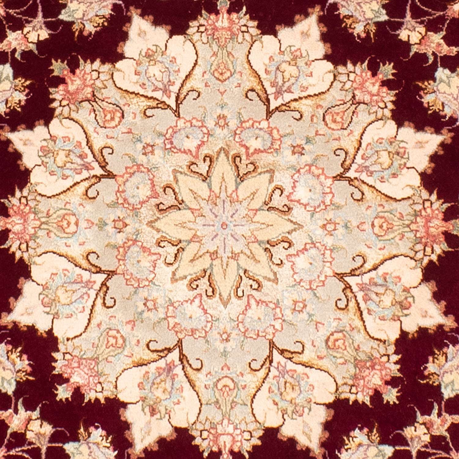 Perský koberec - Tabríz - Královský kulatý  - 150 x 150 cm - tmavě červená