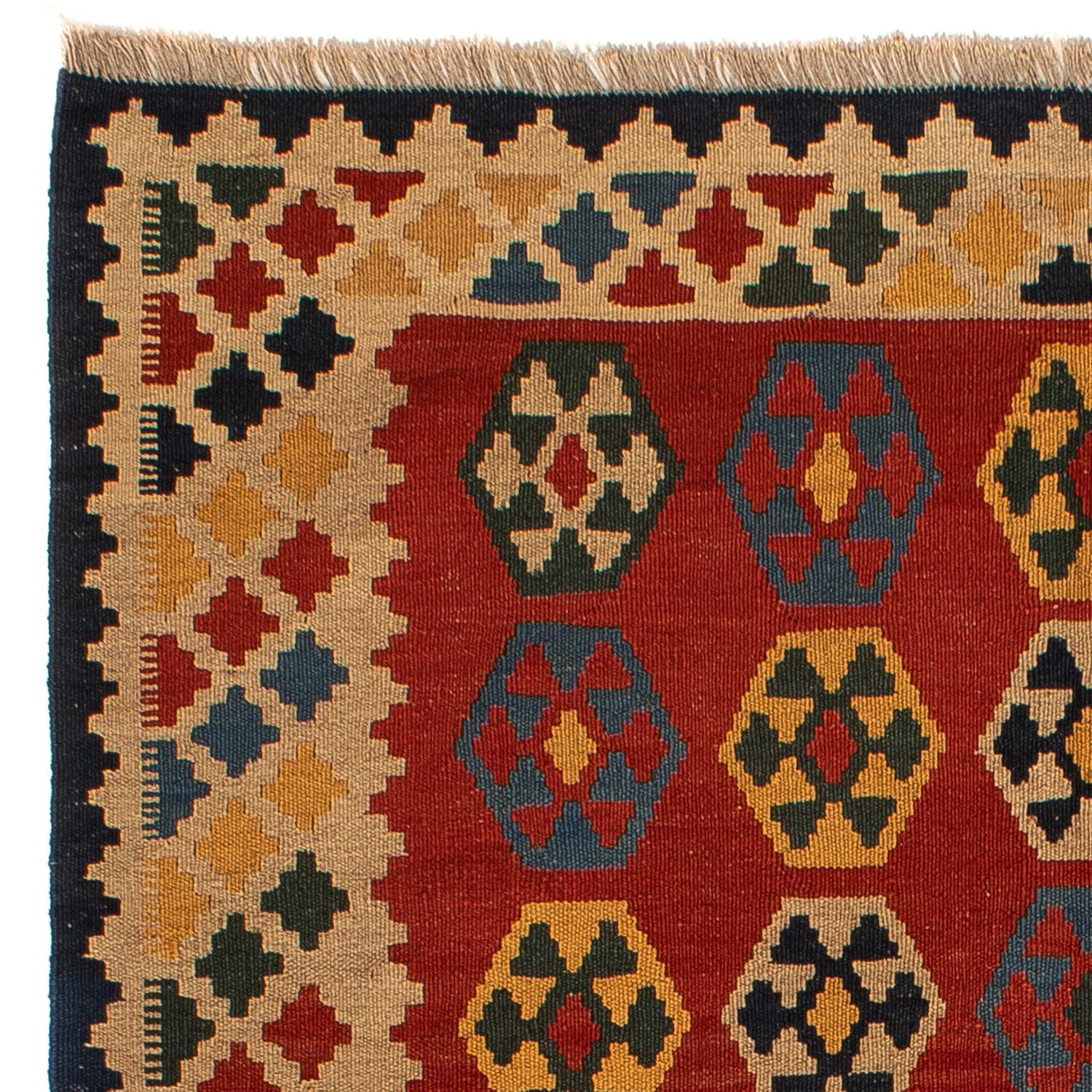 Kelim Carpet - orientalisk matta - 212 x 152 cm - mörkröd