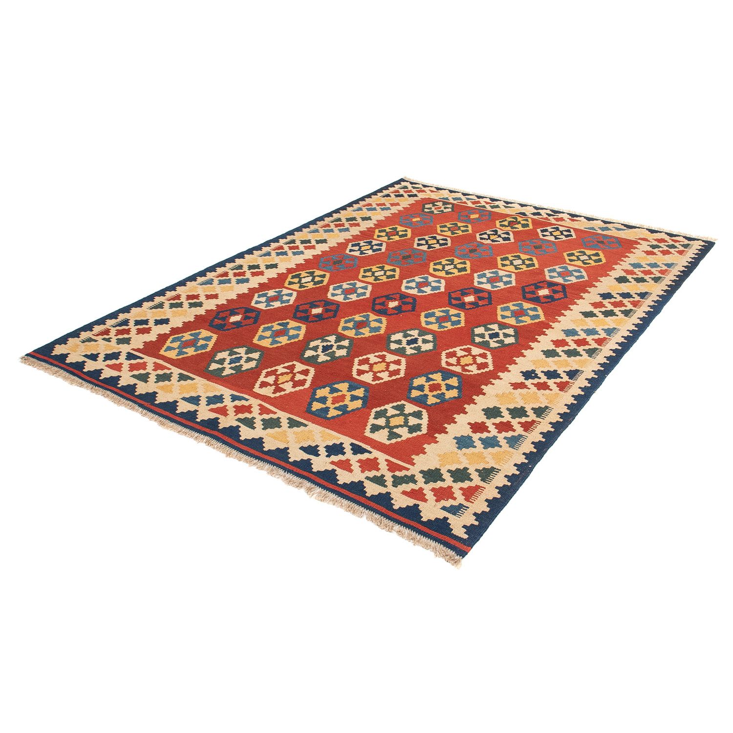 Kelim Carpet - orientalisk matta - 212 x 152 cm - mörkröd