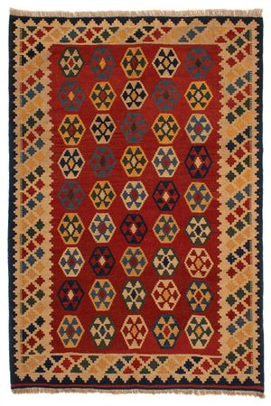 Kelim Carpet - orientalisk matta - 212 x 152 cm - mörkröd