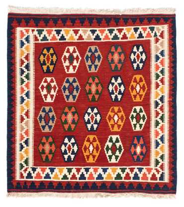 Kelim Rug - Oriental square  - 96 x 95 cm - dark red