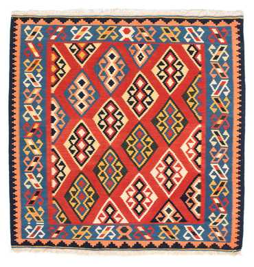 Tapis Kelim - Oriental carré  - 105 x 104 cm - rouge foncé