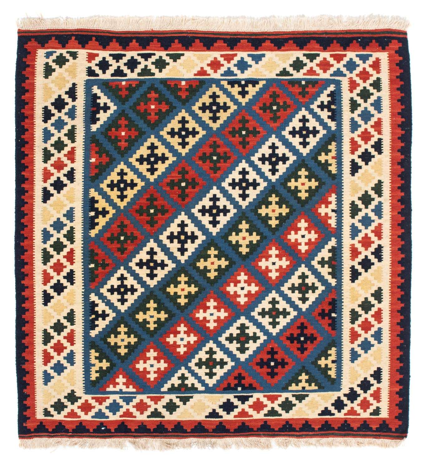 Dywan Kelim - Orientalny kwadratowy  - 104 x 100 cm - ciemnoniebieski