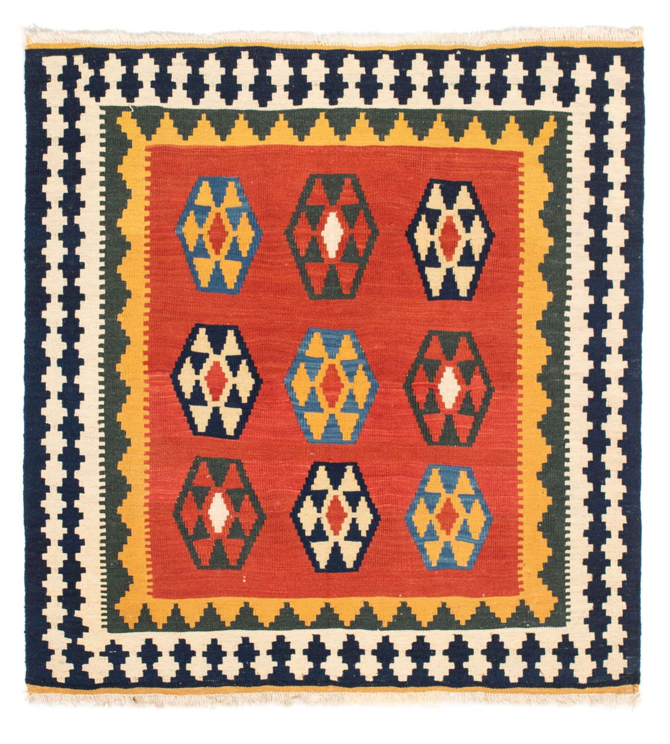 Kelimský koberec - Orientální čtvercový  - 105 x 100 cm - tmavě červená