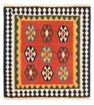 Kelim-tæppe - orientalsk firkantet  - 105 x 100 cm - mørkerød
