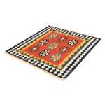 Kelim Carpet - orientalisk matta kvadrat  - 105 x 100 cm - mörkröd