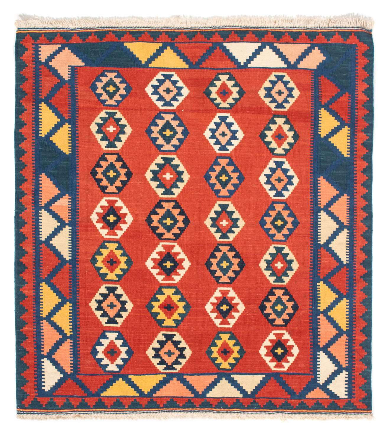 Tapis Kelim - Oriental carré  - 106 x 99 cm - rouge foncé