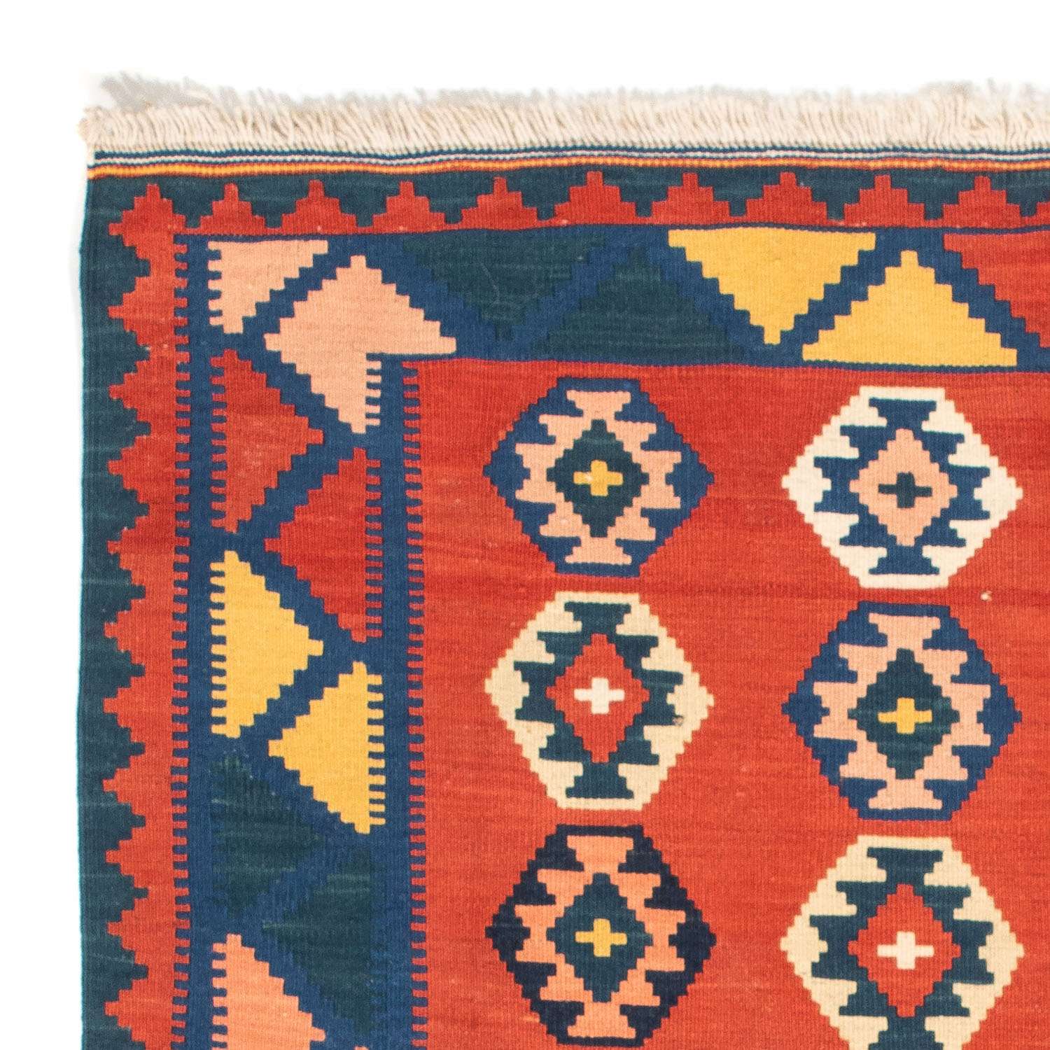 Kelim Carpet - orientalisk matta kvadrat  - 106 x 99 cm - mörkröd
