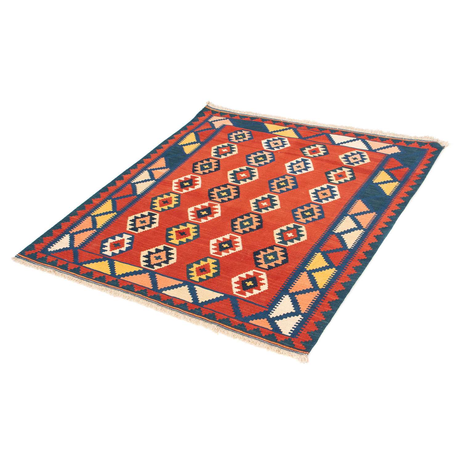 Kelim-tæppe - orientalsk firkantet  - 106 x 99 cm - mørkerød