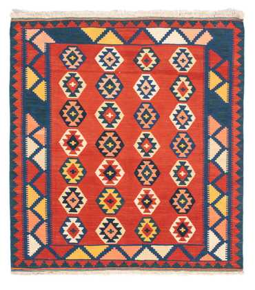 Tapis Kelim - Oriental carré  - 106 x 99 cm - rouge foncé