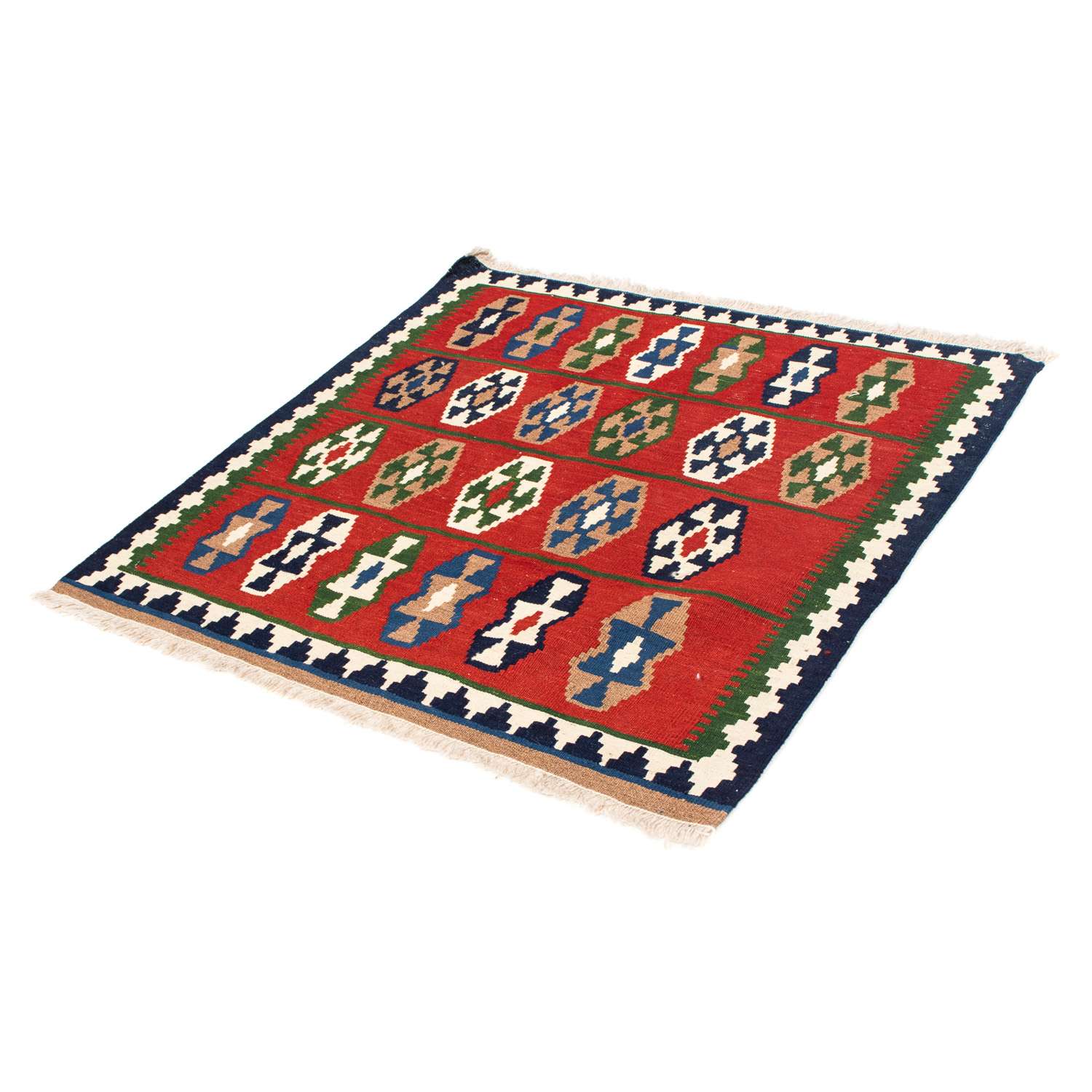 Kelim Carpet - orientalisk matta kvadrat  - 100 x 98 cm - mörkröd