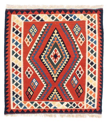 Tapis Kelim - Oriental carré  - 102 x 98 cm - rouge foncé