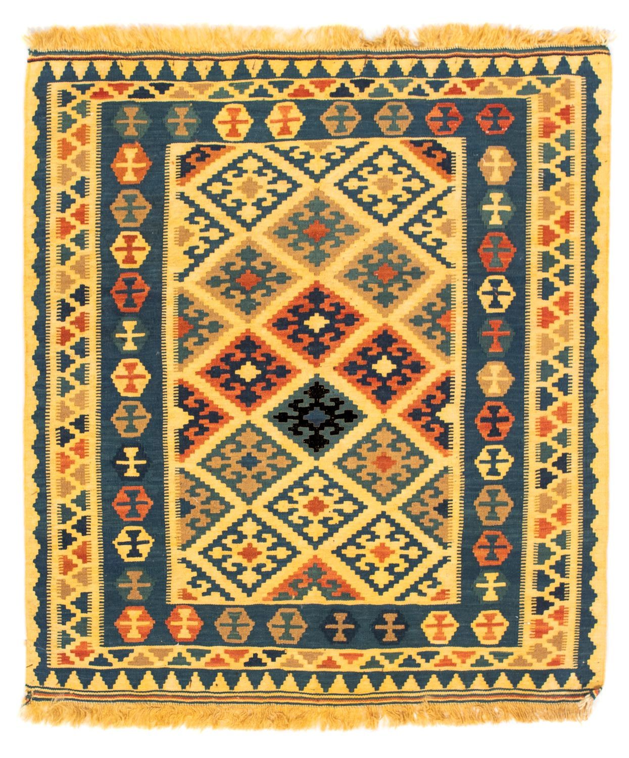 Tapis Kelim - Oriental carré  - 102 x 95 cm - jaune