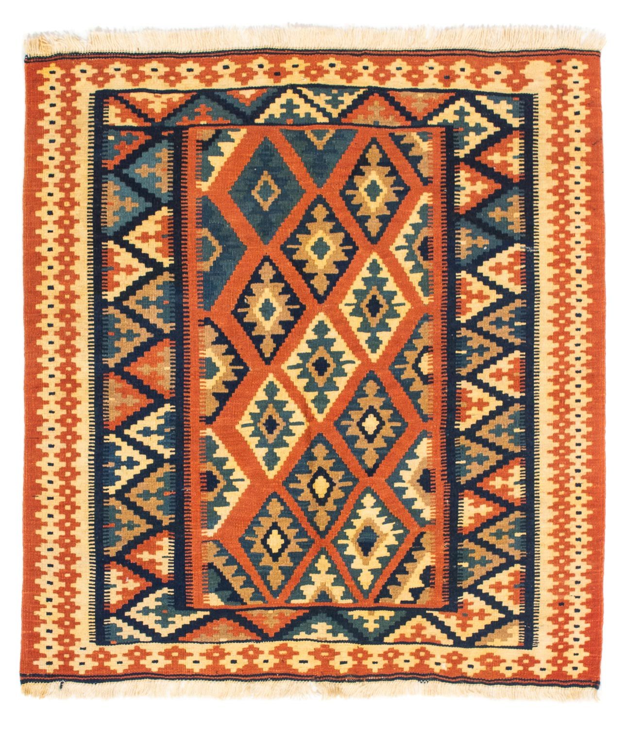 Tapis Kelim - Oriental carré  - 107 x 100 cm - rouille