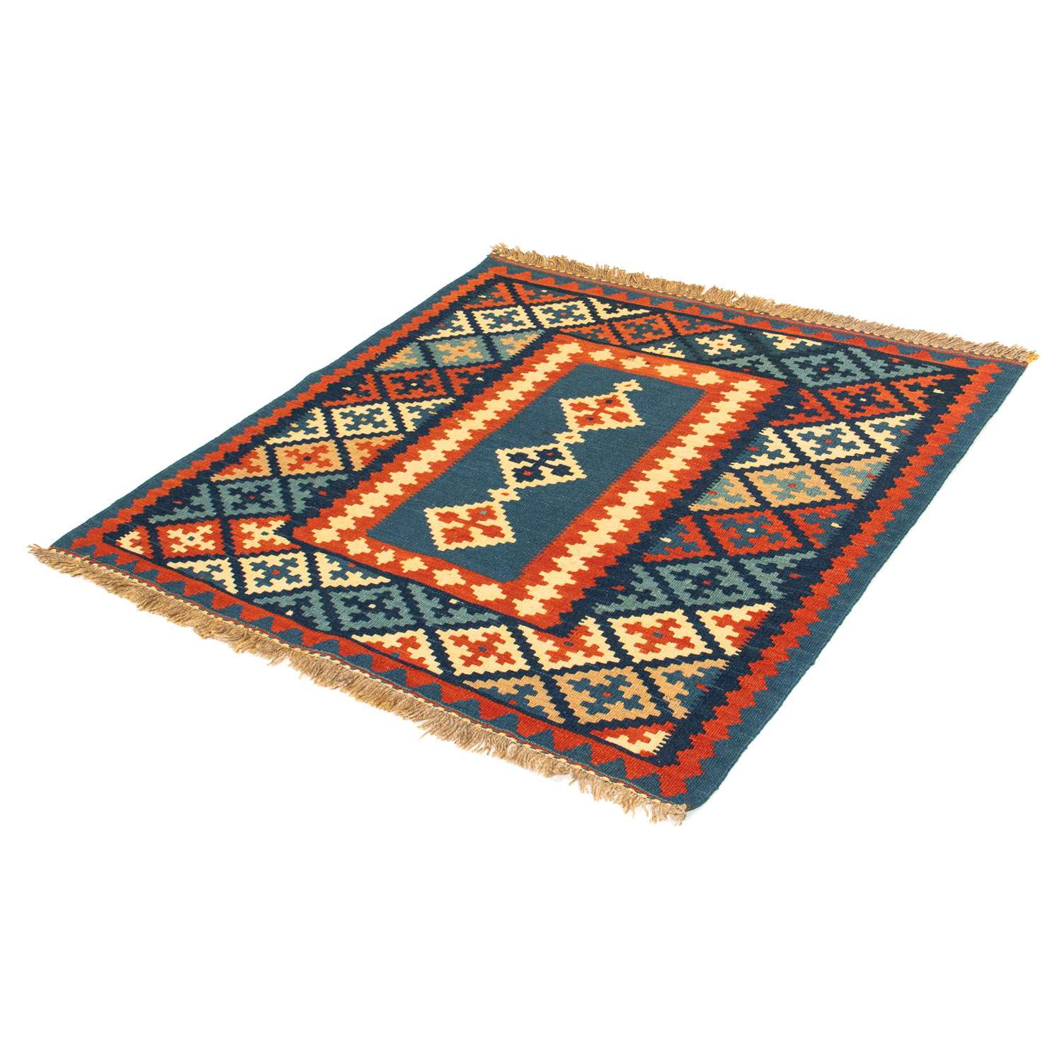 Tapis Kelim - Oriental carré  - 100 x 100 cm - bleu foncé