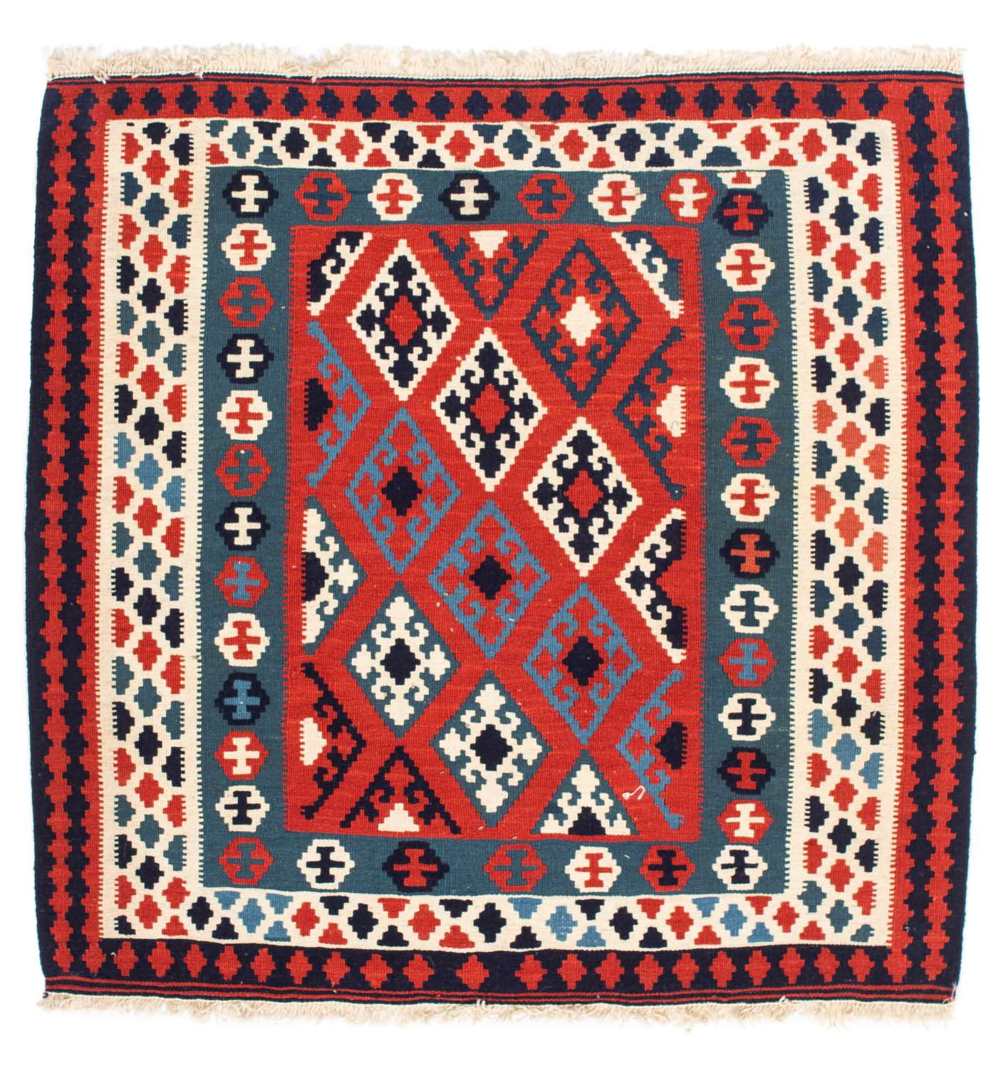 Tappeto Kelim - Orientale quadrato  - 104 x 103 cm - rosso scuro