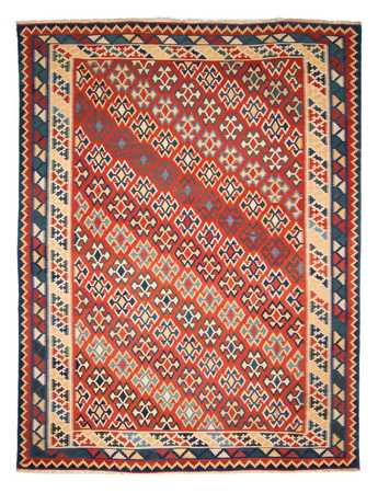 Kelim Carpet - orientalisk matta - 400 x 293 cm - mörkröd