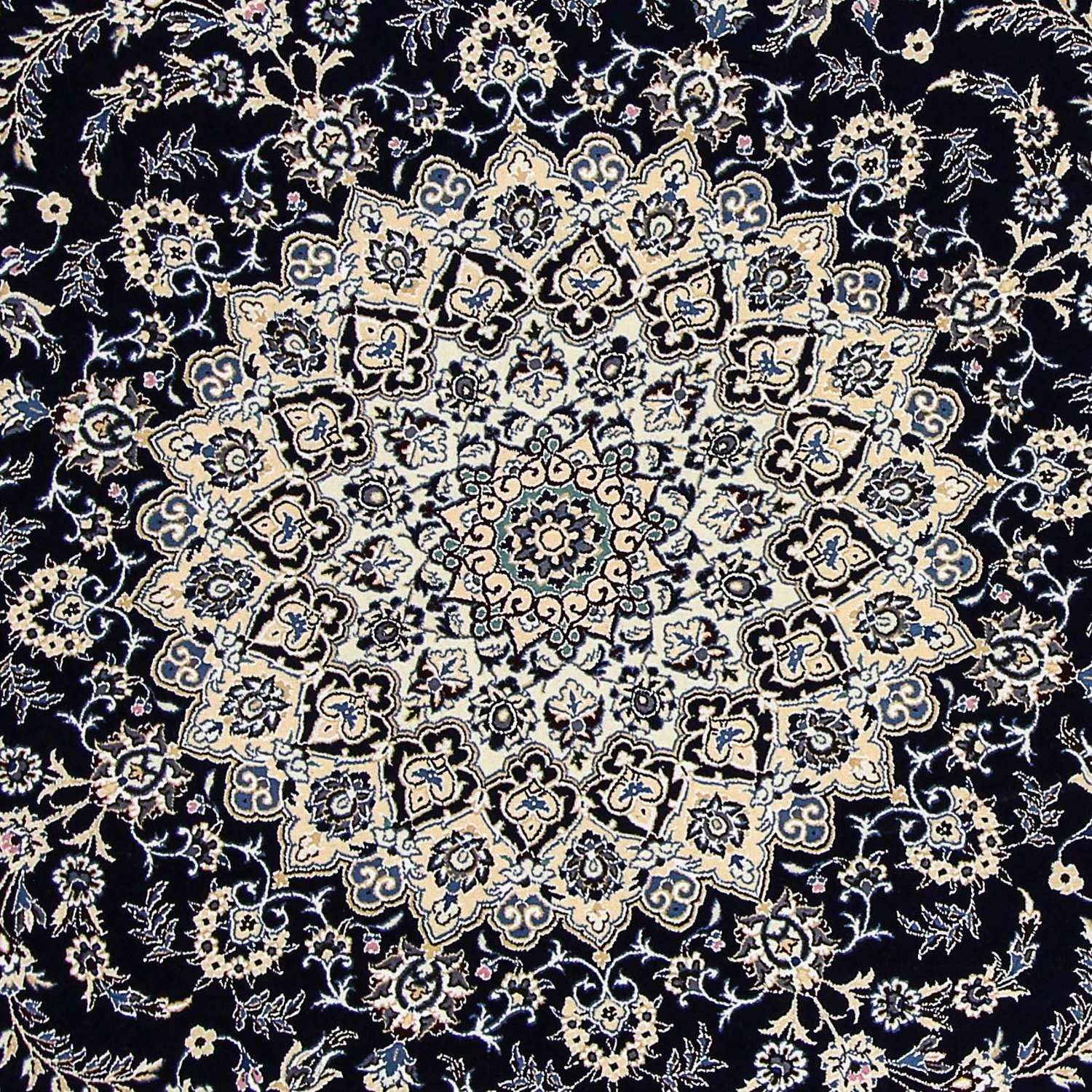 Persisk tæppe - Nain - Royal rundt  - 260 x 260 cm - mørkeblå
