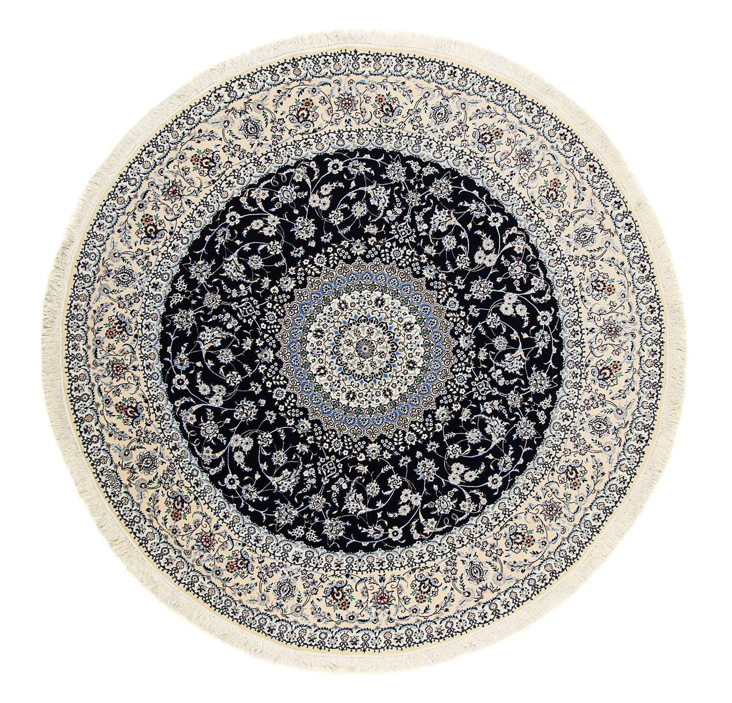 Persisk tæppe - Nain - Premium rundt  - 250 x 250 cm - mørkeblå